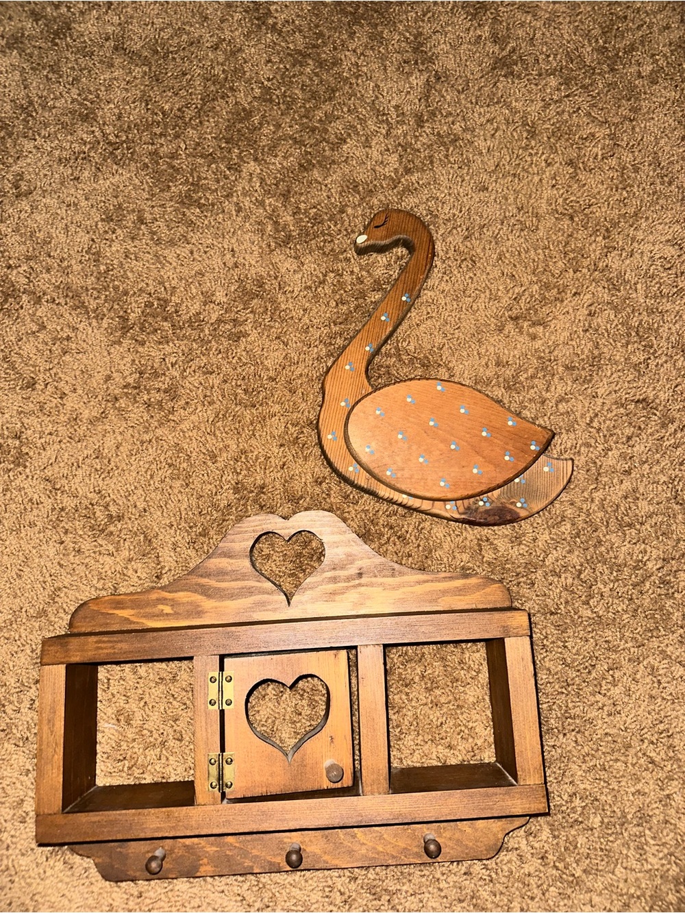 Wooden Wall Shelf and Swan Wall Art - Brown